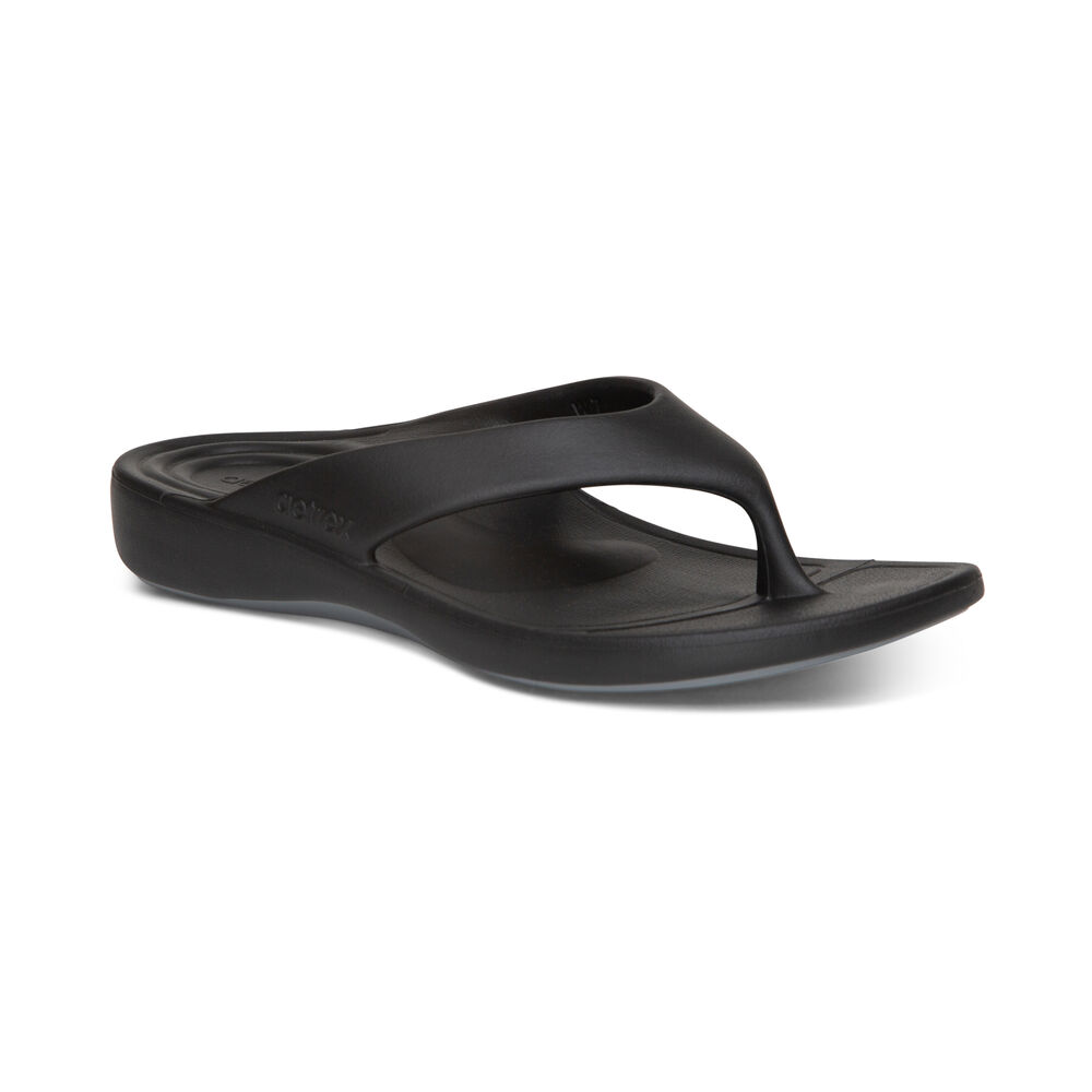 Aetrex Women's Maui Flip Flops - Black | USA Q5QHVTN